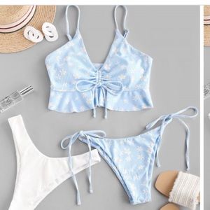 Baby blue flower swim suit set